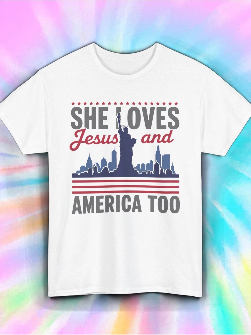 She Loves Jesus and America Too Short Sleeve Tee - White